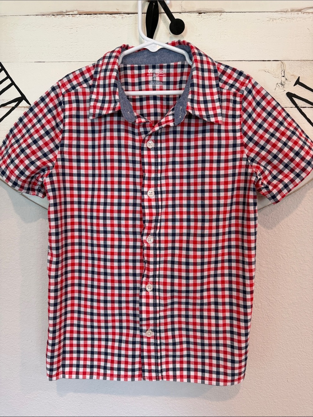OshKosh B'gosh Red White & Blue Gingham Short-Sleeve Button-Up Shirt